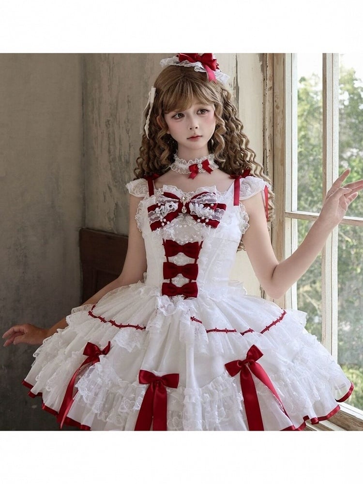 Red and White Lace-Bow Sweet Lolita JSK - image 4