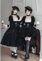 Apocalypse - Gothic Lolita Velvet OP Dress Set, Fishbone Waist - image 2