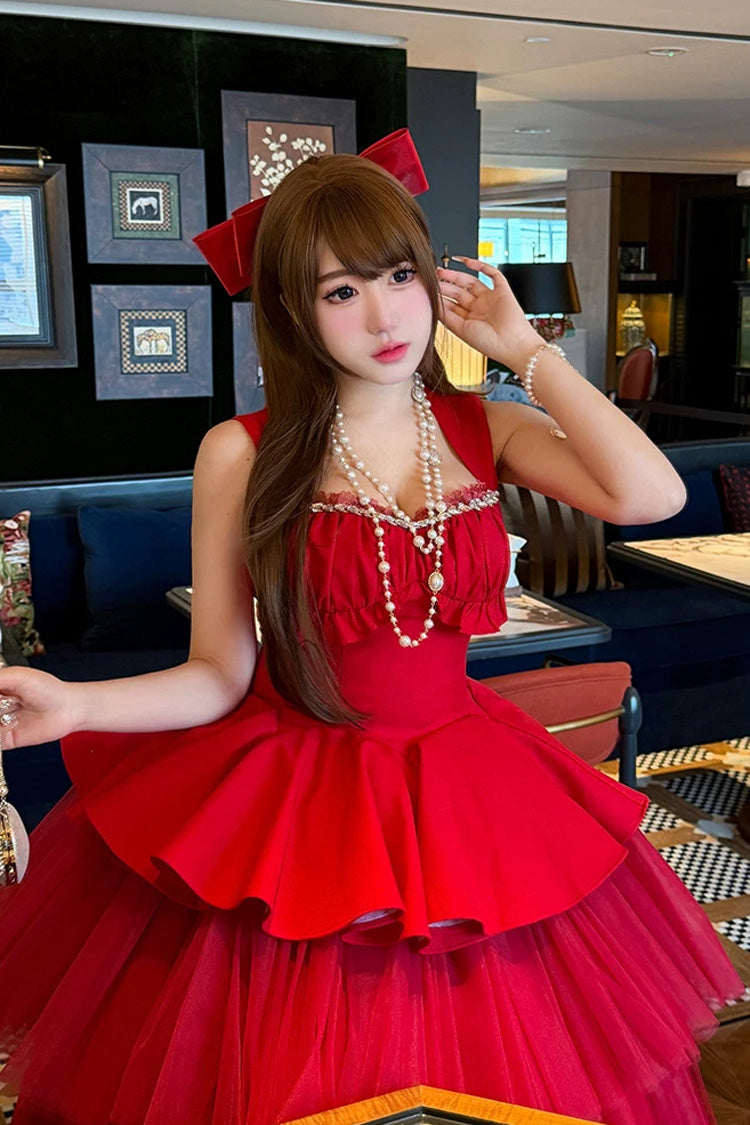 Romantic Rose - Square Collar Sleeveless Ruffled Classic Ballet Lolita Dress - image 8