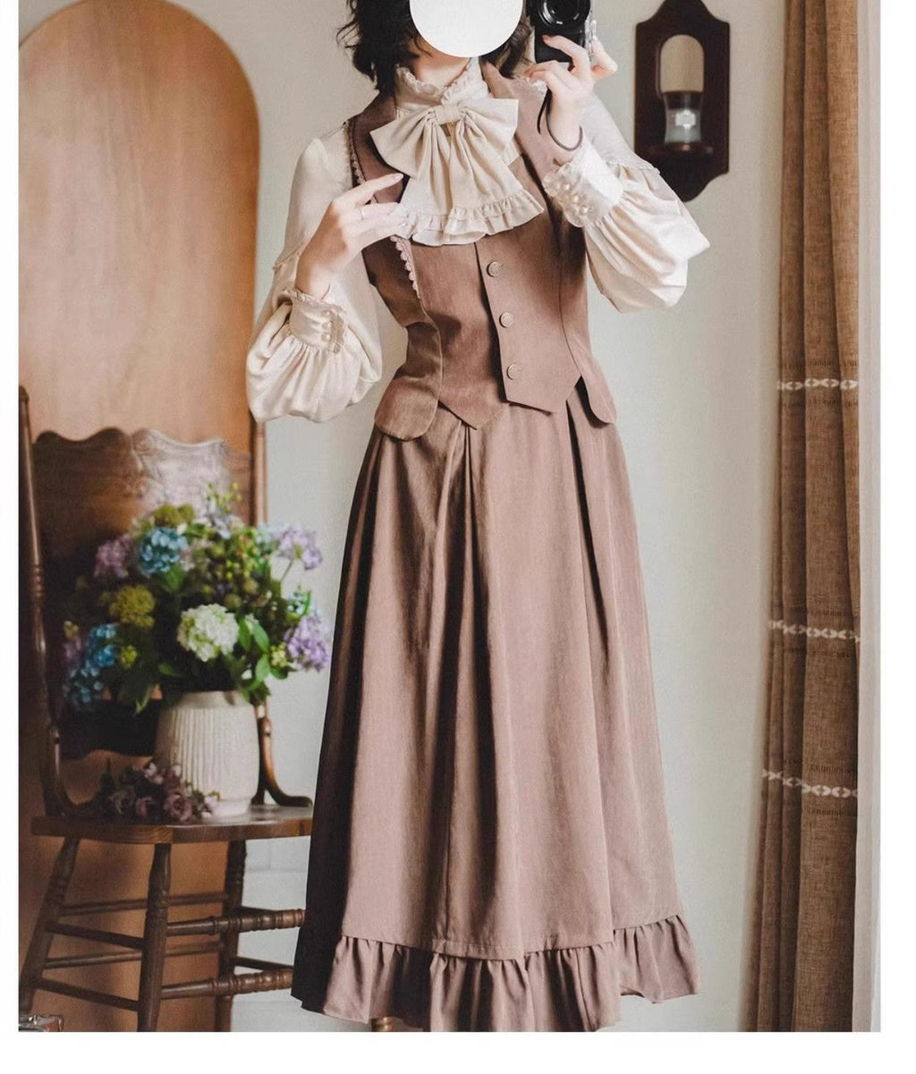 Classic Lolita A-Line Skirt, Button-Front Vest and White Blouse - image 17