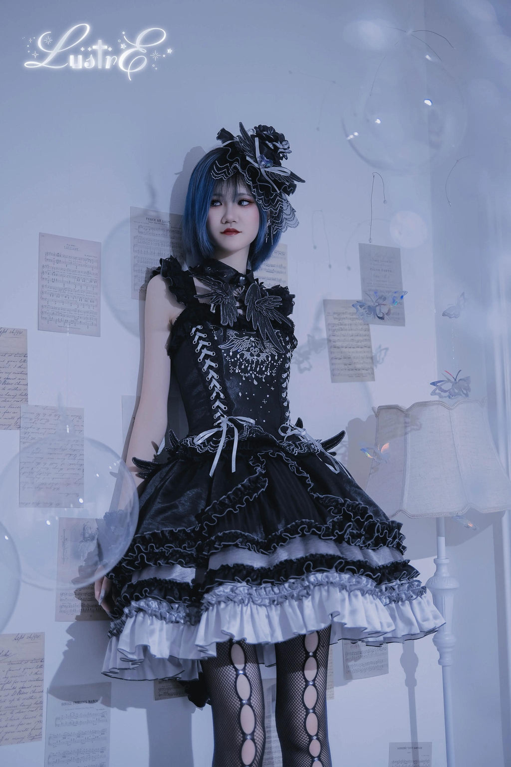 Metallic Angel Black Gothic Lolita Top and Ruffled Skirt Set - image 7