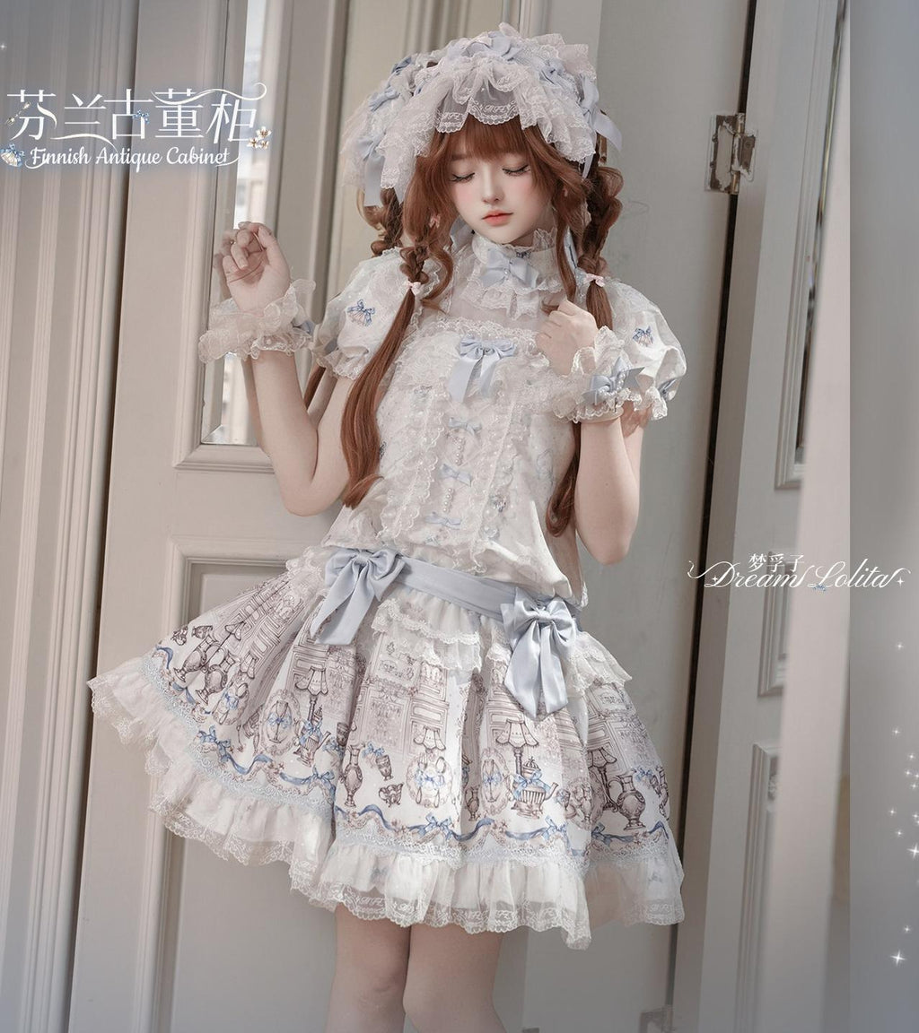 Finnish Antique Cabinet - Sweet Lolita Antique Cabinet Printed OP & JSK Dress with Bows - image 19