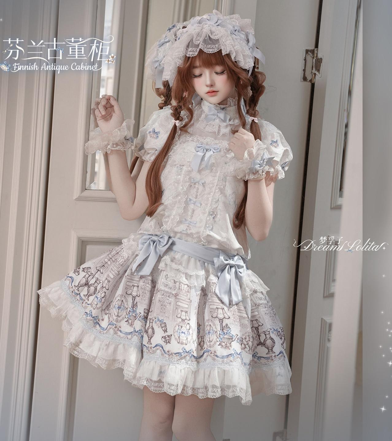Finnish Antique Cabinet - Sweet Lolita Antique Cabinet Printed OP & JSK Dress with Bows - image 19