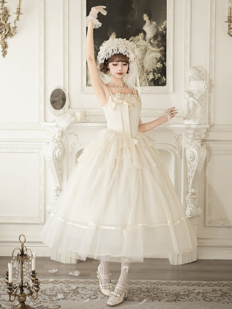 Creamy Boned Waist Elegant Long JSK Dress and Accessory Set - image 5