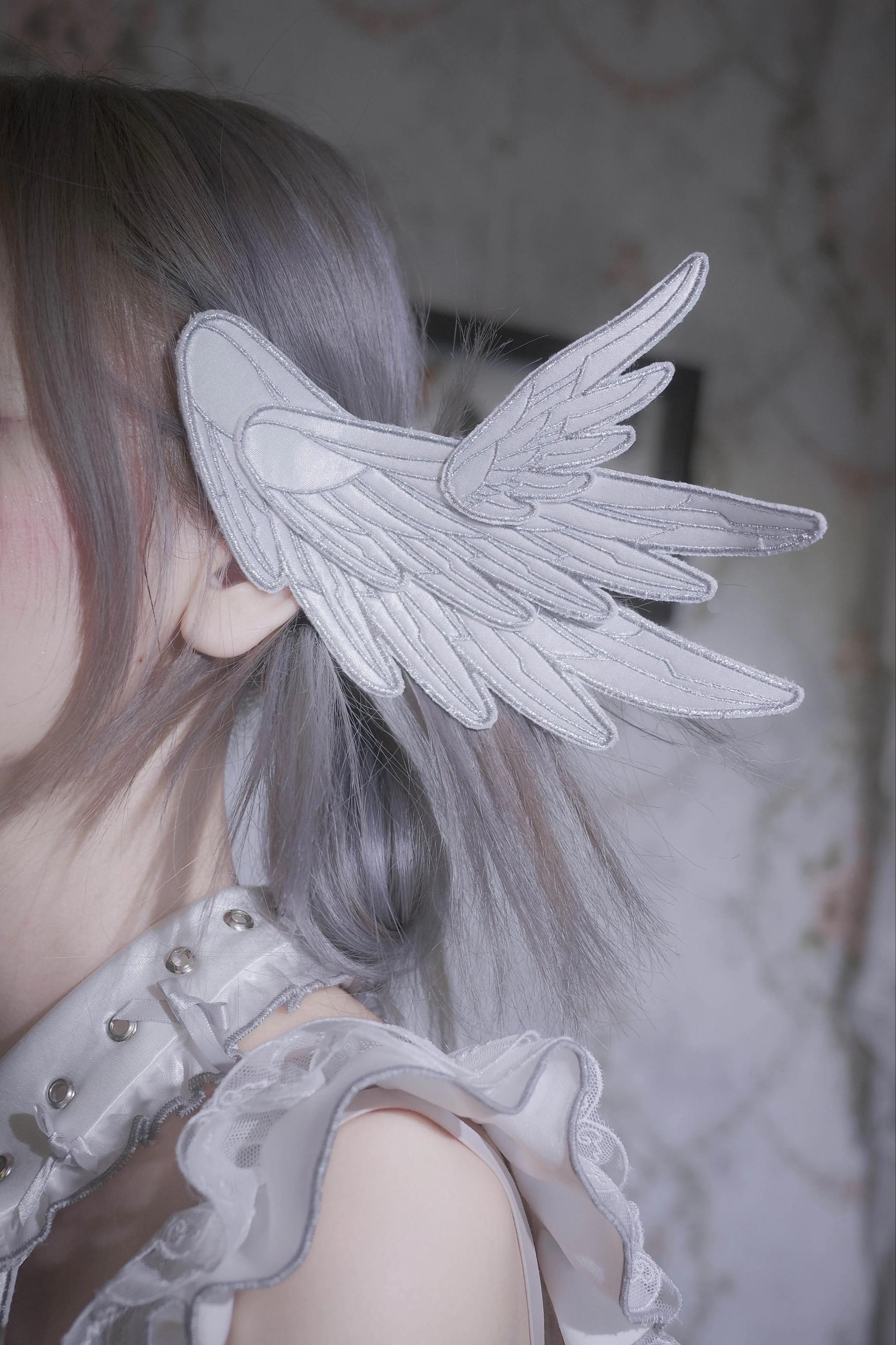 Metallic Angel - Silver-white Punk Lolita JSK, Wing and Rhinestone Details - image 14