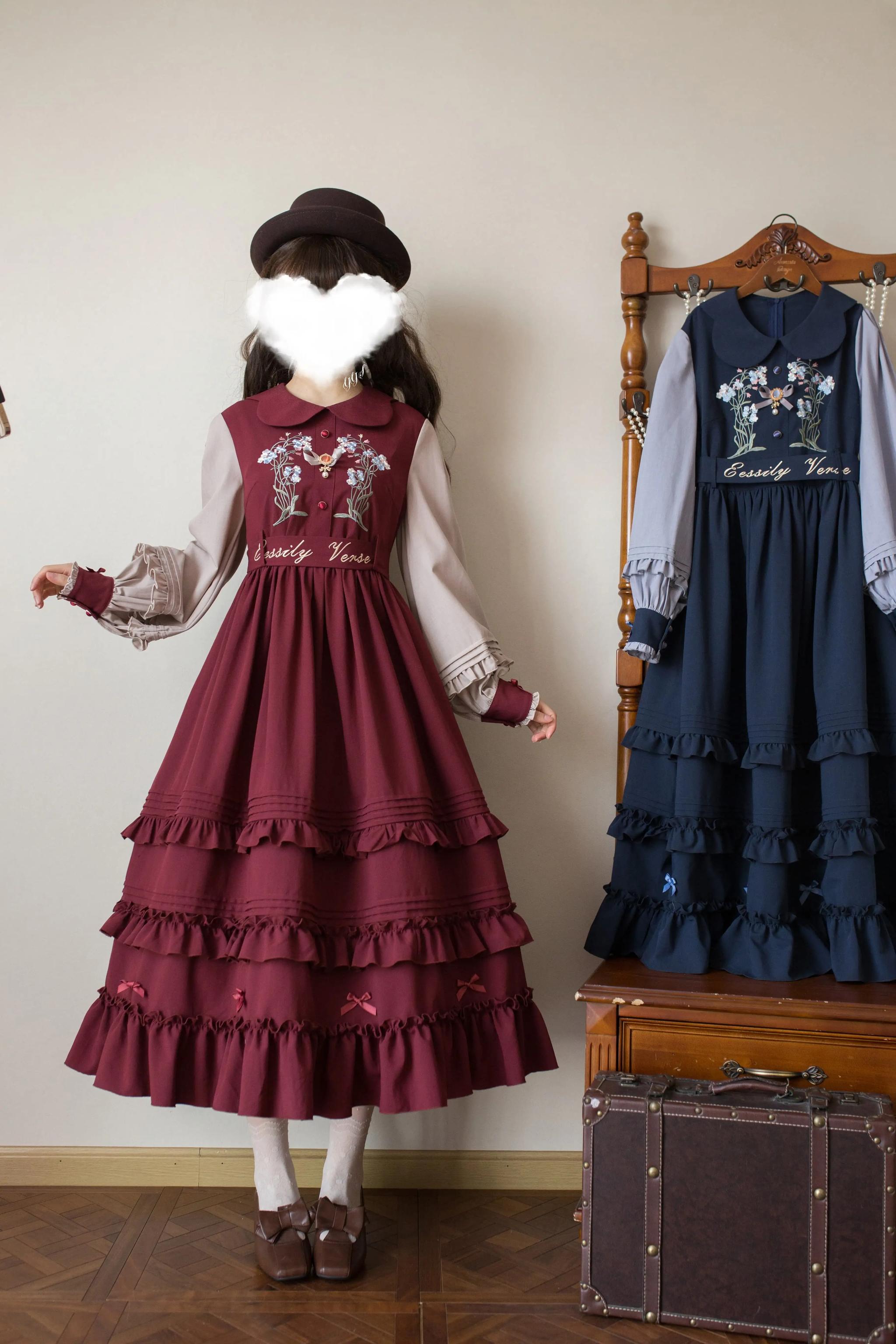Verdant Name - High-waisted Classic Lolita Dress, Embroidered Bellflower - image 1