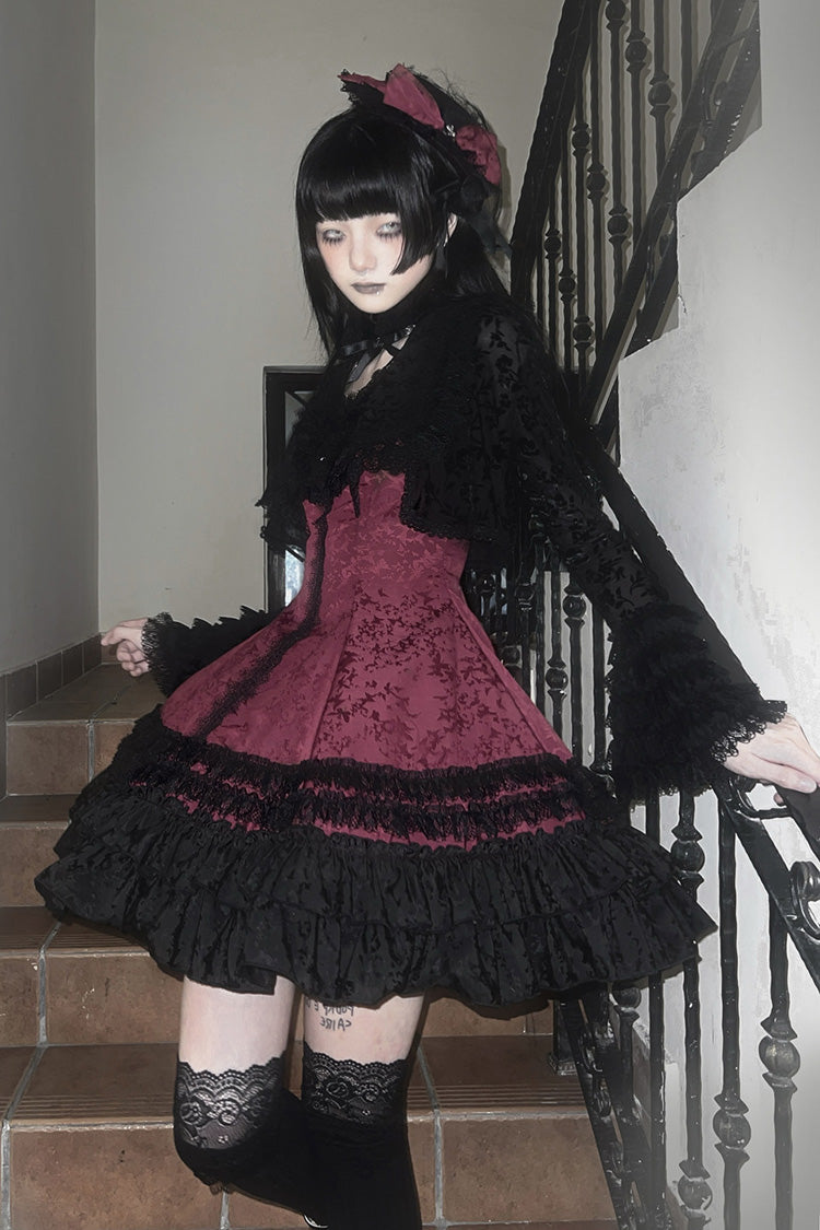 Escape - Double-Layered Jacquard Striped Printed Ruffled Slim Gothic Lolita JSK Dress 3 Colors - image 13