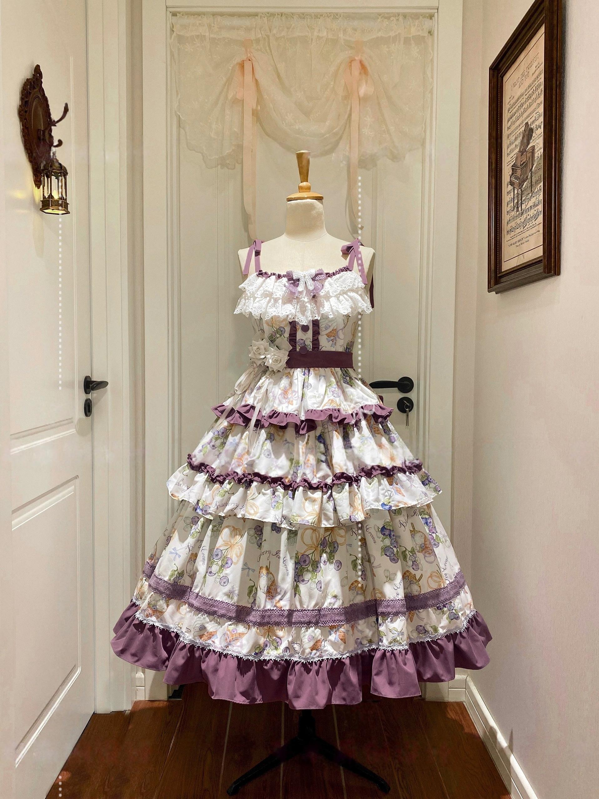 Blueberry Midsummer - Country Lolita Tiered JSK, Blueberry Print - image 3