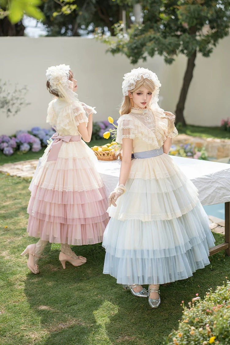 Sincere Vow - Edwardian Collar Short Sleeves Ombre Multi-Layered Ruffled Embroidered Sweet Lolita Dress - image 13