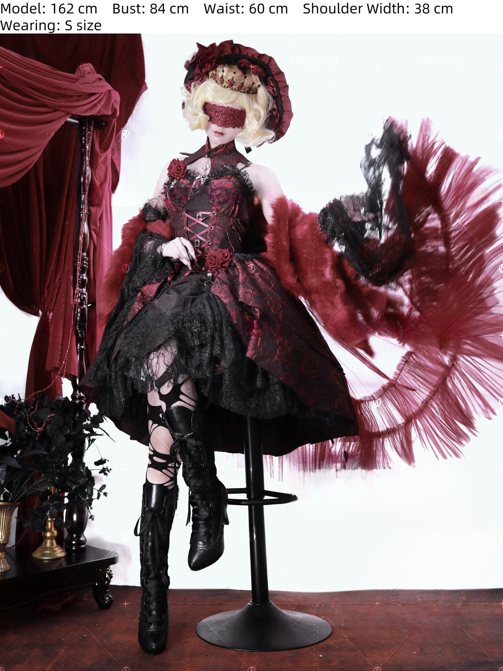 Rose Blood - Black Red Gothic Lolita JSK Jacquard Court Dress - image 4