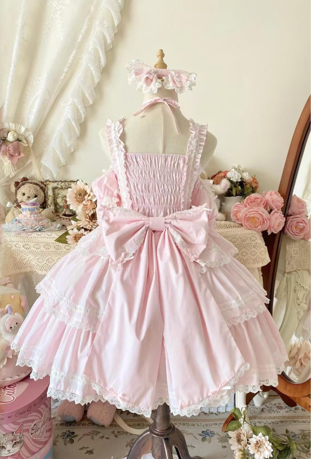 Rose Romance - Pink Sweet Lolita JSK Dress, Tiered Hem - image 2