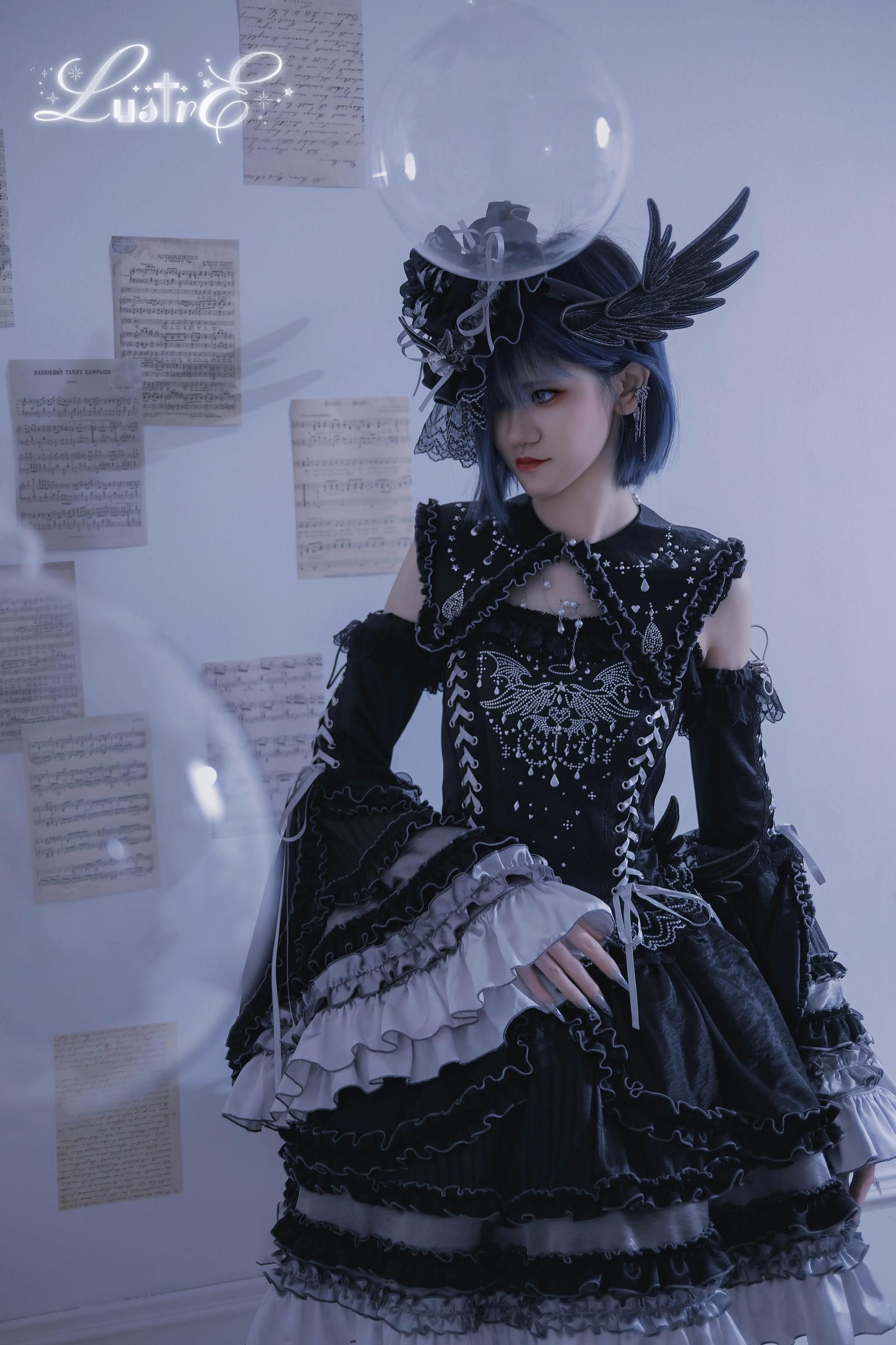 Metallic Angel Black Gothic Lolita Top and Ruffled Skirt Set - image 4
