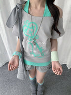 Slate Two-Piece Off-Shoulder Tee with Key Print - Solkatt - image 1