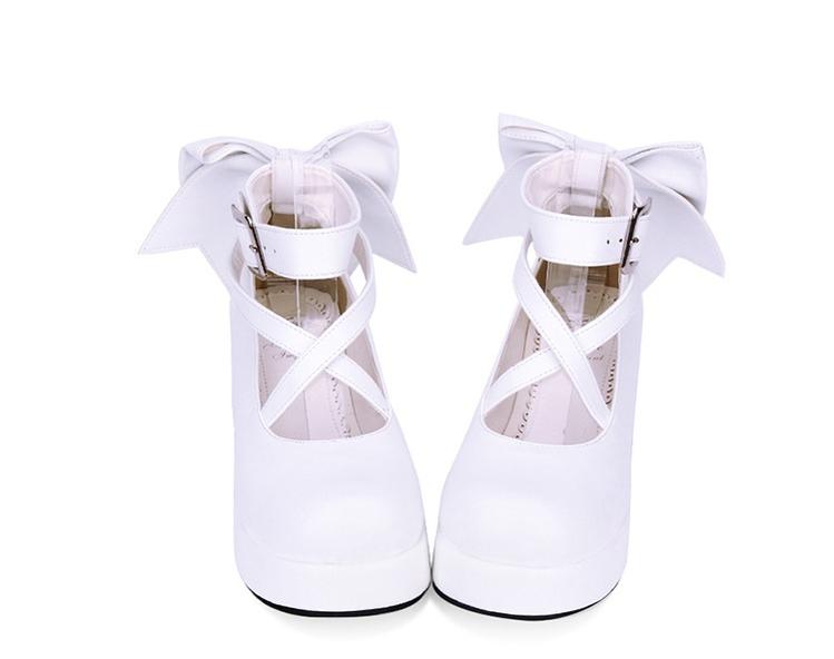 Daily Lolita Leather Shoes Platform Medium Heel Big Bow Shoe - image 5