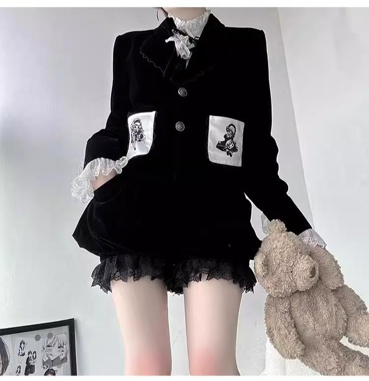 Erosion Heart F-Type - Ouji Lolita Suit Black Velvet Shorts and Skirt - image 35