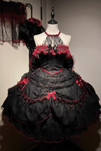 Layered Poem - Halterneck Sleeveless Multi-Layered Jacquard Bride Bow Lace Gothic Lolita Dress - image 3