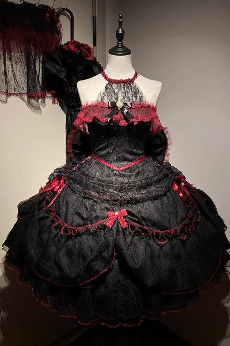 Layered Poem - Halterneck Sleeveless Multi-Layered Jacquard Bride Bow Lace Gothic Lolita Dress - image 3