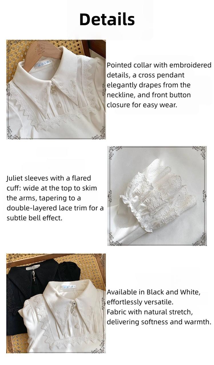 The Vow - Solid Lolita Sweater, Juliet Sleeve, Pointed Collar - image 5