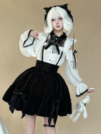 Gothic Monochrome Cutout Shoulder Top with Lace and Bow Embellishments - AMAHAKAWA - image 1