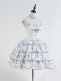 Blue and White Floral Print Lolita JSK with Bow Details - image 1