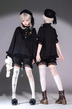 Black Gothic Ouji Lolita Top, Shorts and Scarf Set in 2 Sleeve Versions - image 3