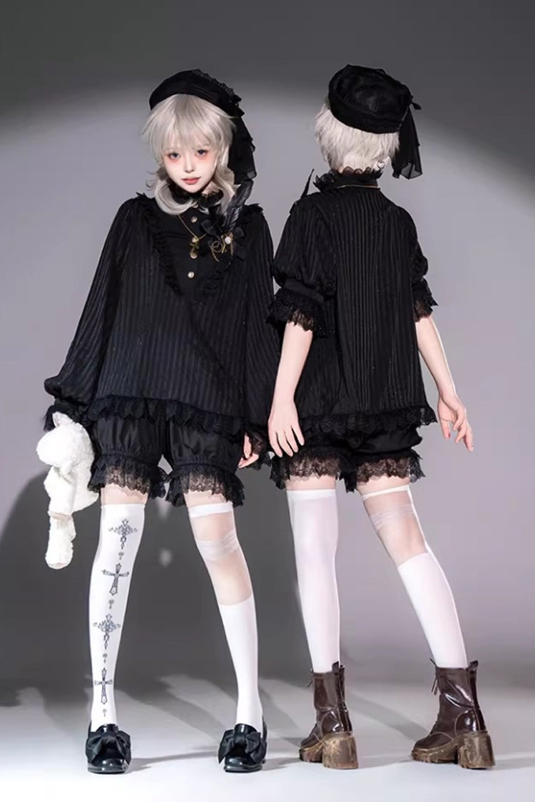Black Gothic Ouji Lolita Top, Shorts and Scarf Set in 2 Sleeve Versions - image 3