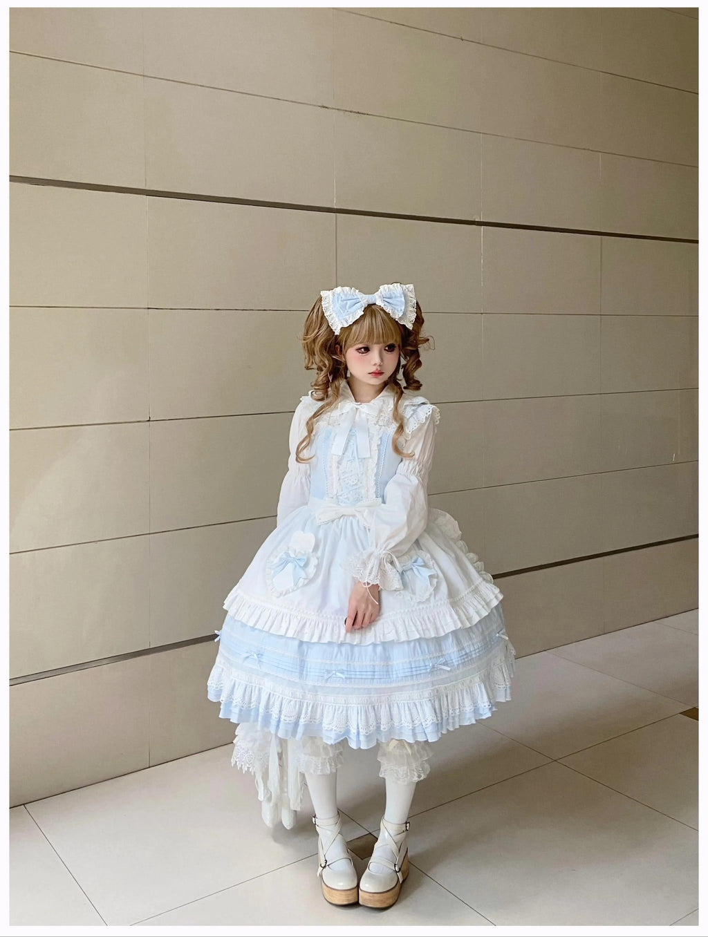 Little Bunny Bakery - Old School Lolita Cotton JSK Dress, Bunny-ear Heart Apron and Accessories - image 12