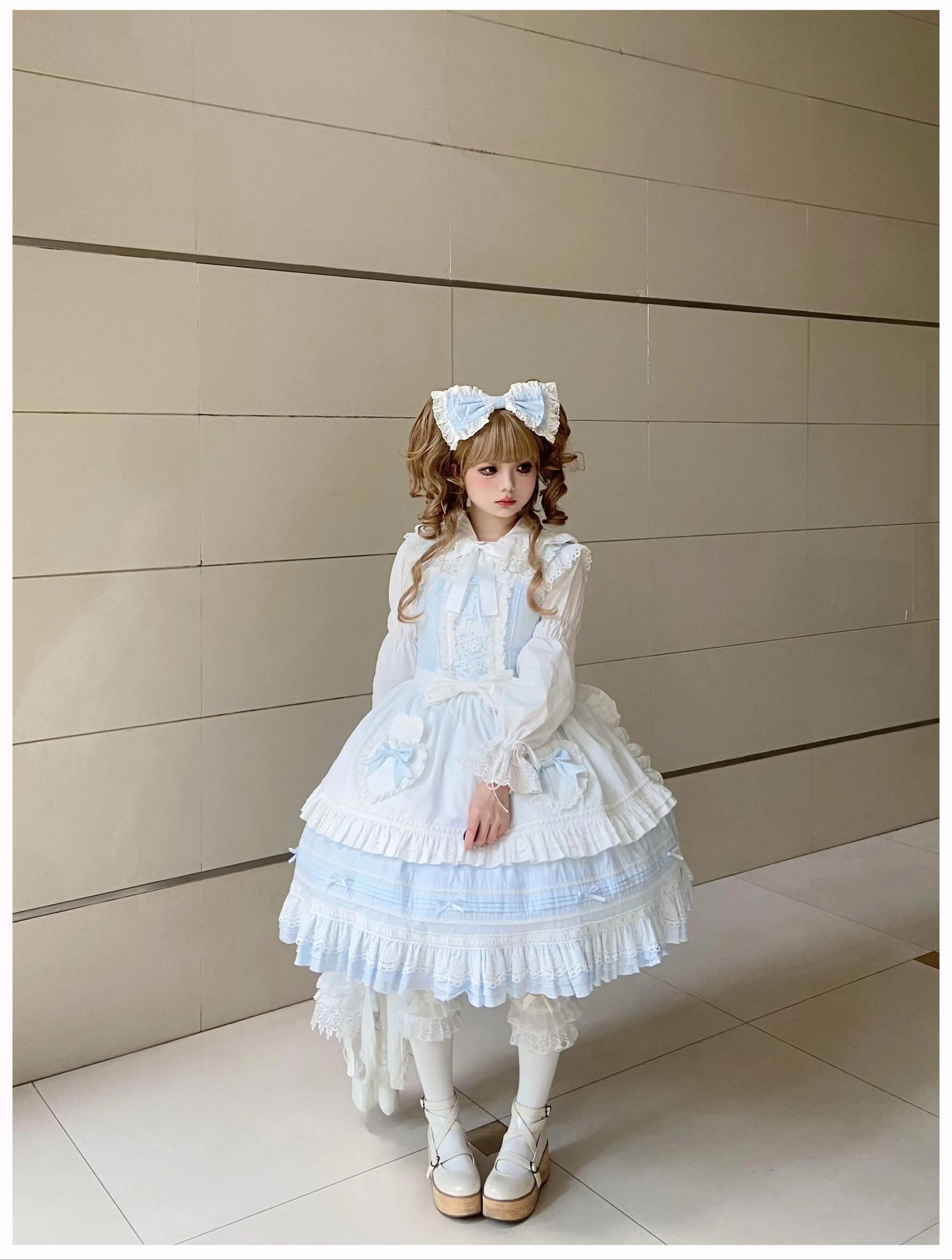 Little Bunny Bakery - Old School Lolita Cotton JSK Dress, Bunny-ear Heart Apron and Accessories - image 12