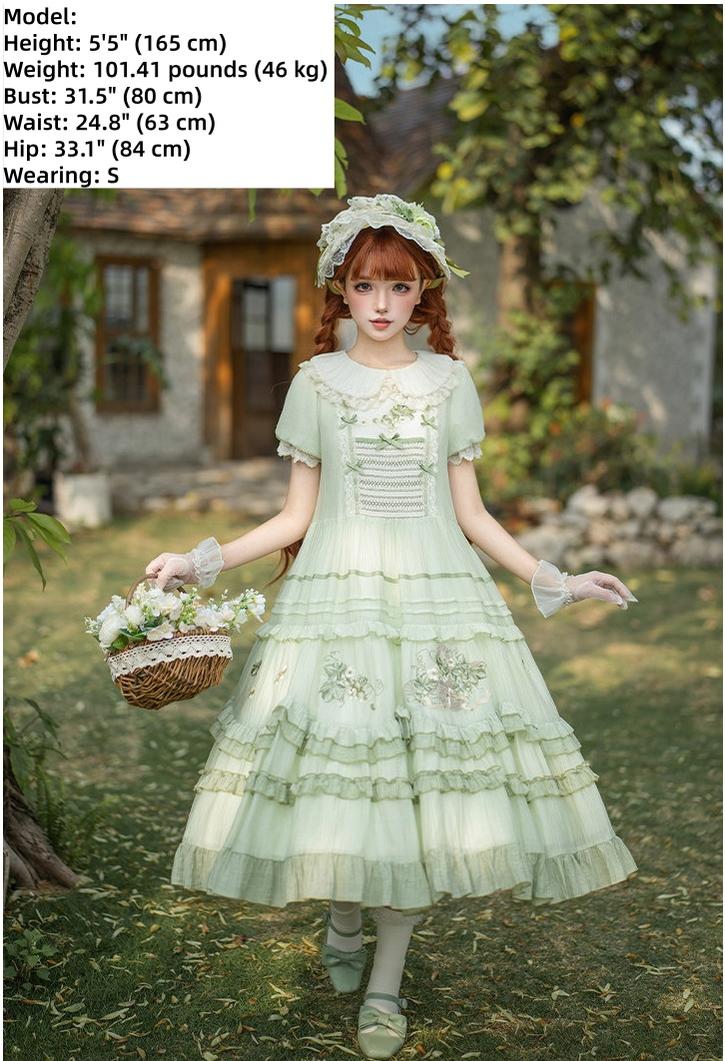 Green Grape - Embroidered Country Lolita OP Dress, Tiered JSK and Accessories - image 12