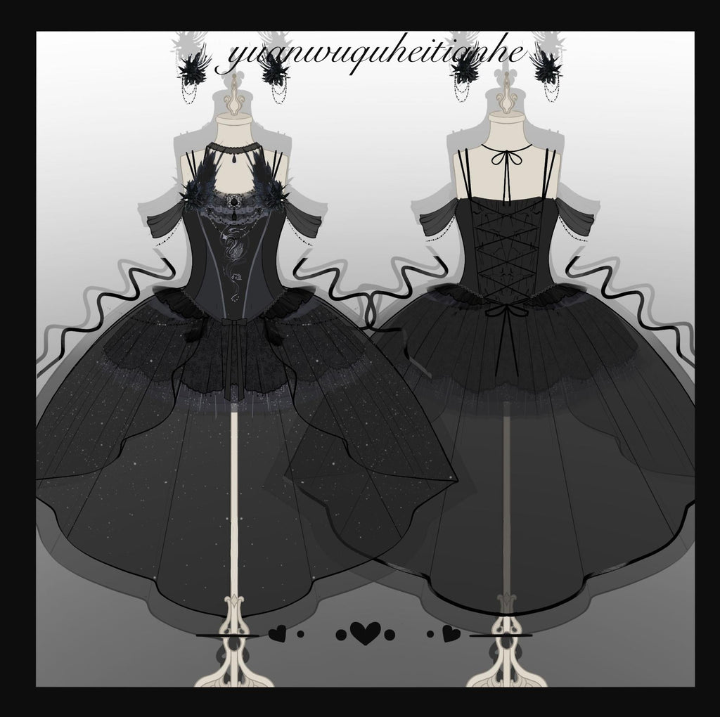 Star Swan Dream - Black Gothic Lolita JSK Dress, Swan Embroidery - image 28