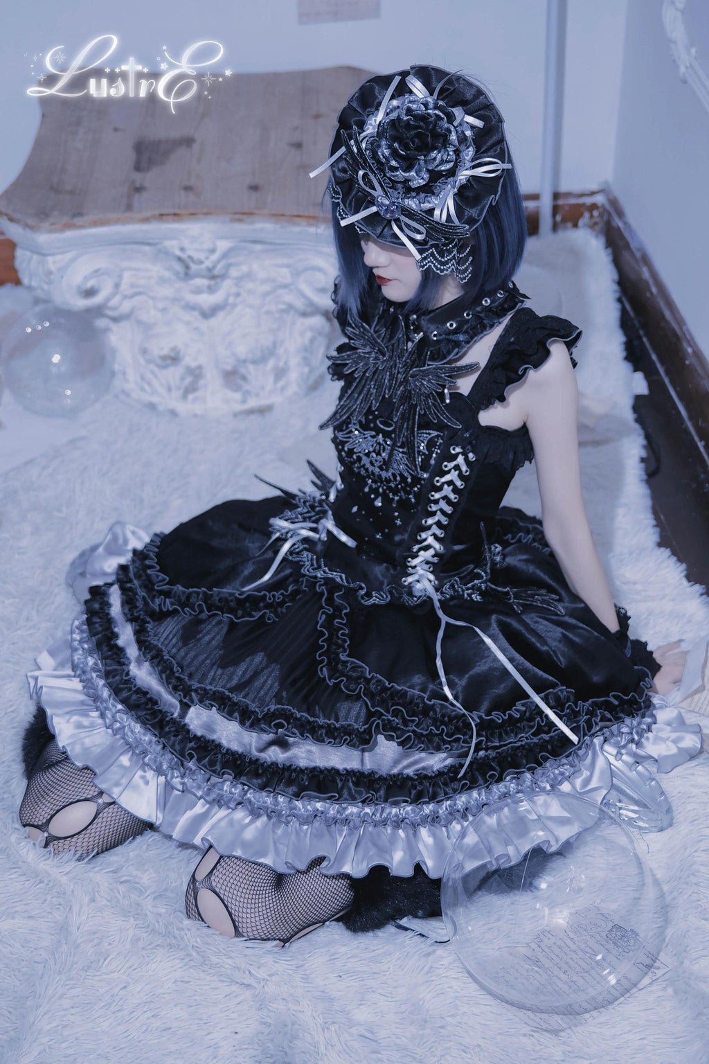 Metallic Angel Black Gothic Lolita Top and Ruffled Skirt Set - image 9