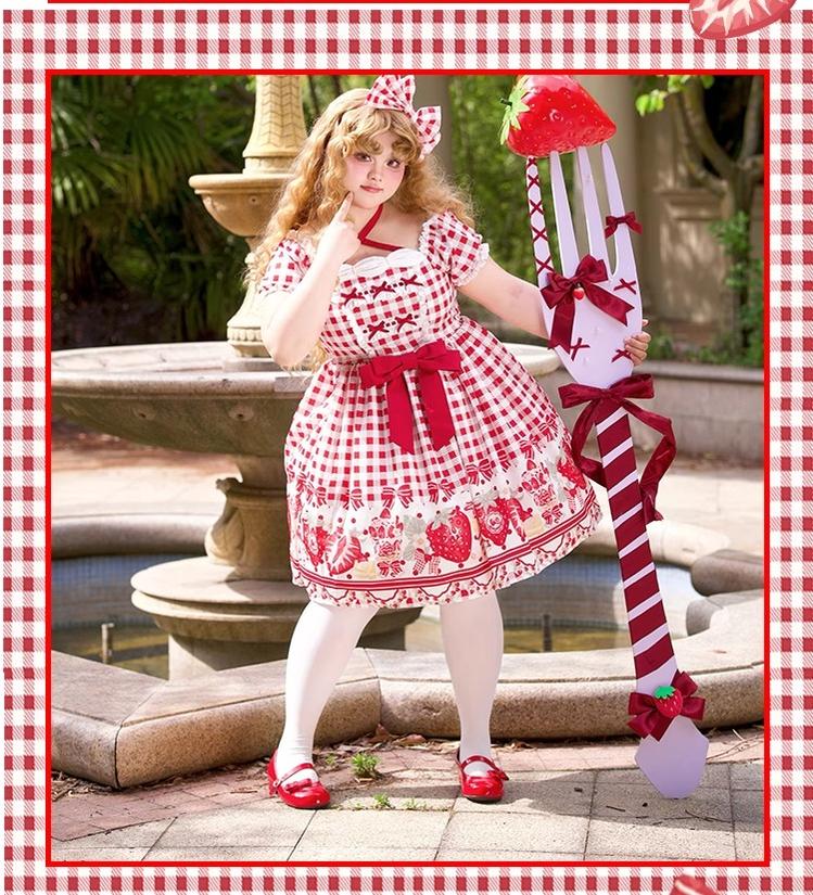 Gingham Strawberry - Plus Size Country Lolita OP Dress - image 12