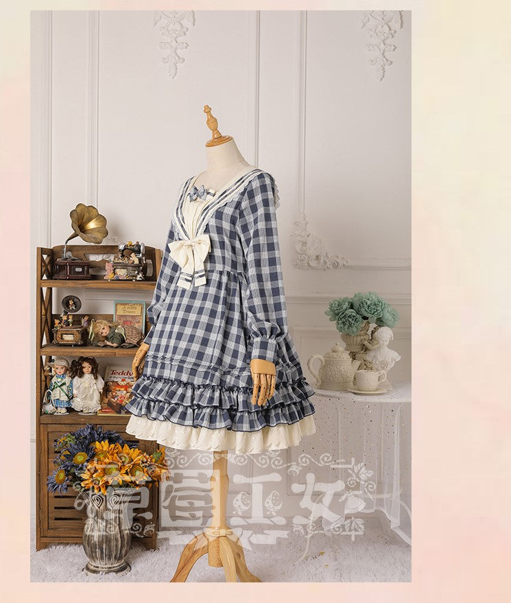 Tartan Sailor Lolita OP Dress - image 8