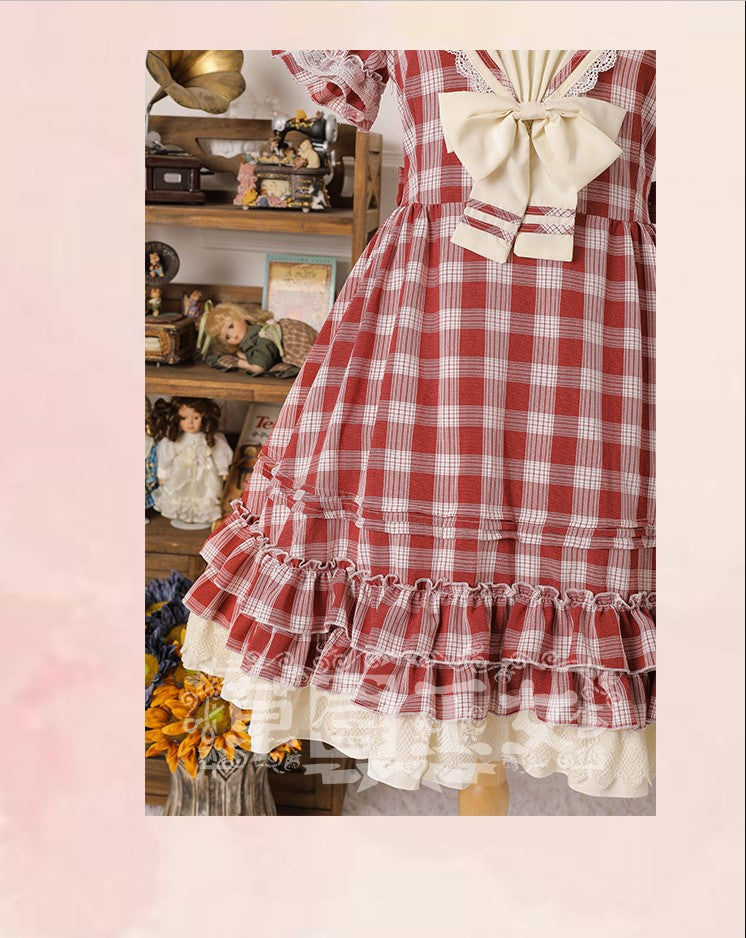 Tartan Sailor Lolita OP Dress - image 24