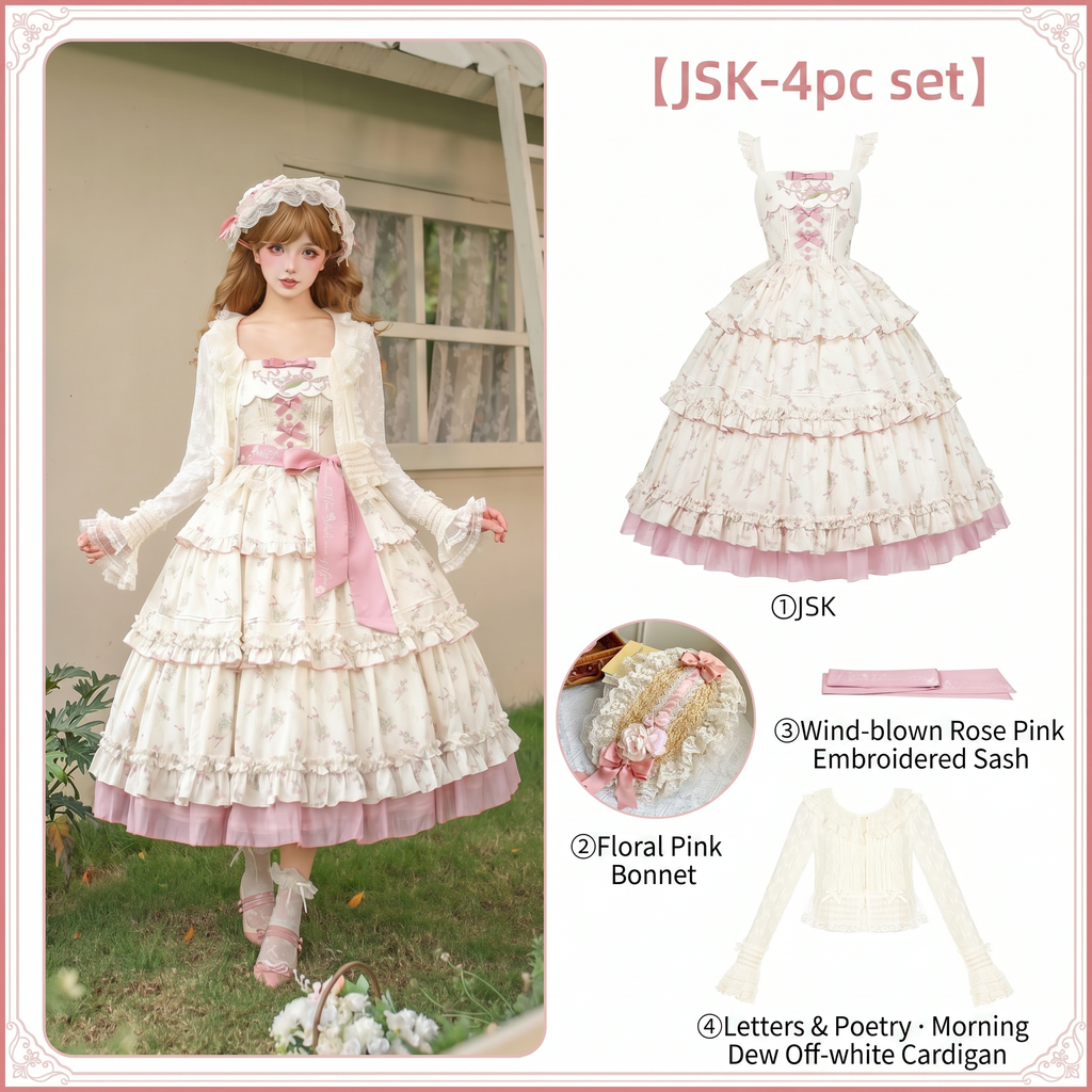 Fragrant Old Dream - Pink Bellflower Lolita OP and JSK Dress - image 16