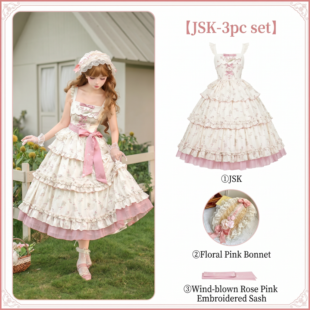 Fragrant Old Dream - Pink Bellflower Lolita OP and JSK Dress - image 14