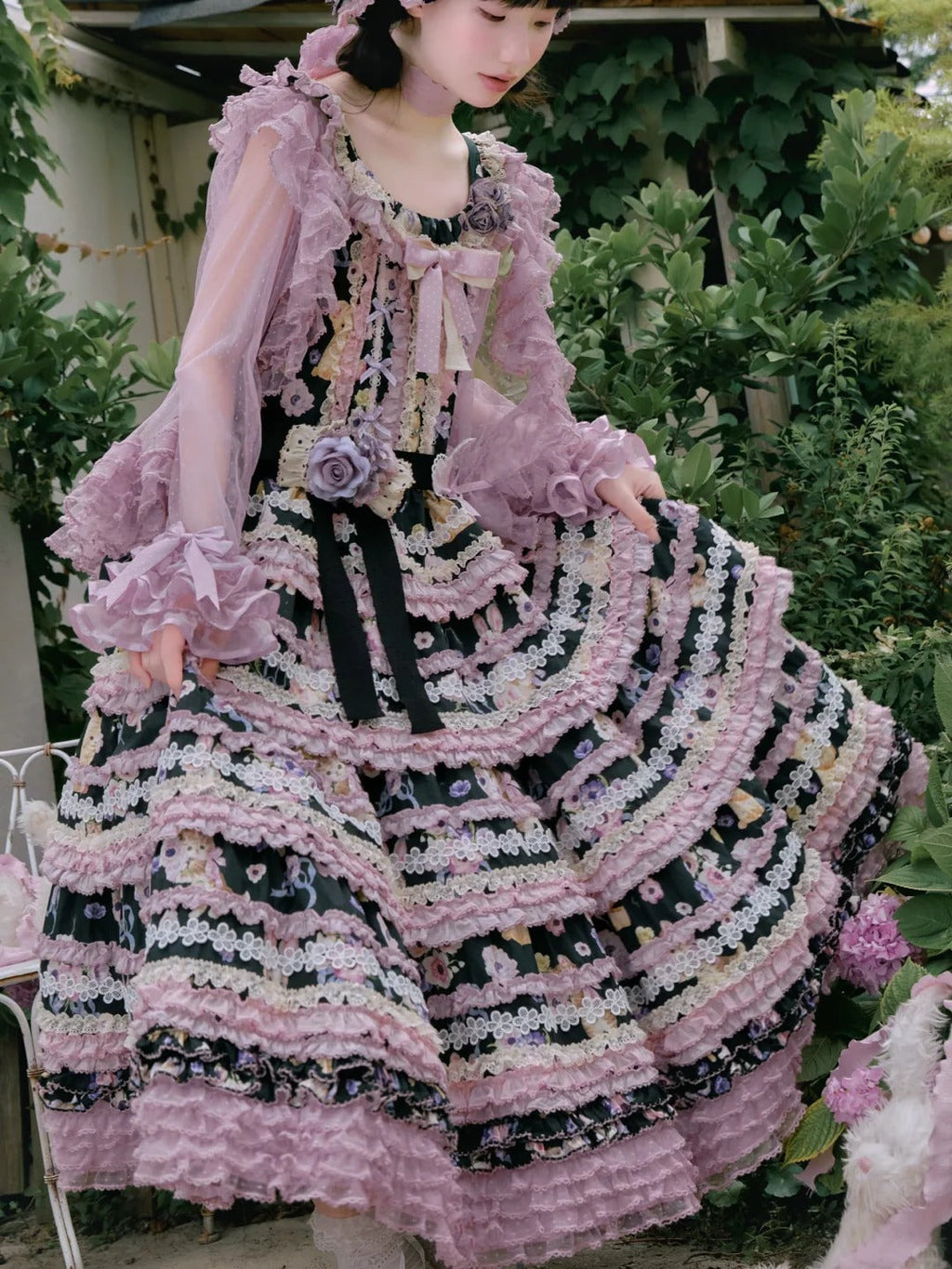 Be My Sweetheart Floral Tiered Sweet Lolita OP JSK Dress and Accessories - image 5