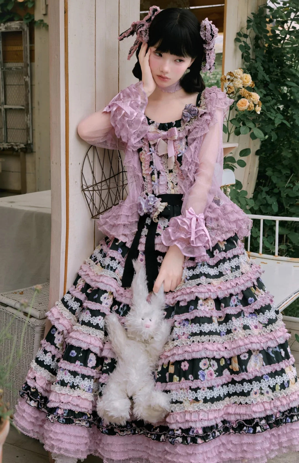 Be My Sweetheart Floral Tiered Sweet Lolita OP JSK Dress and Accessories - image 9