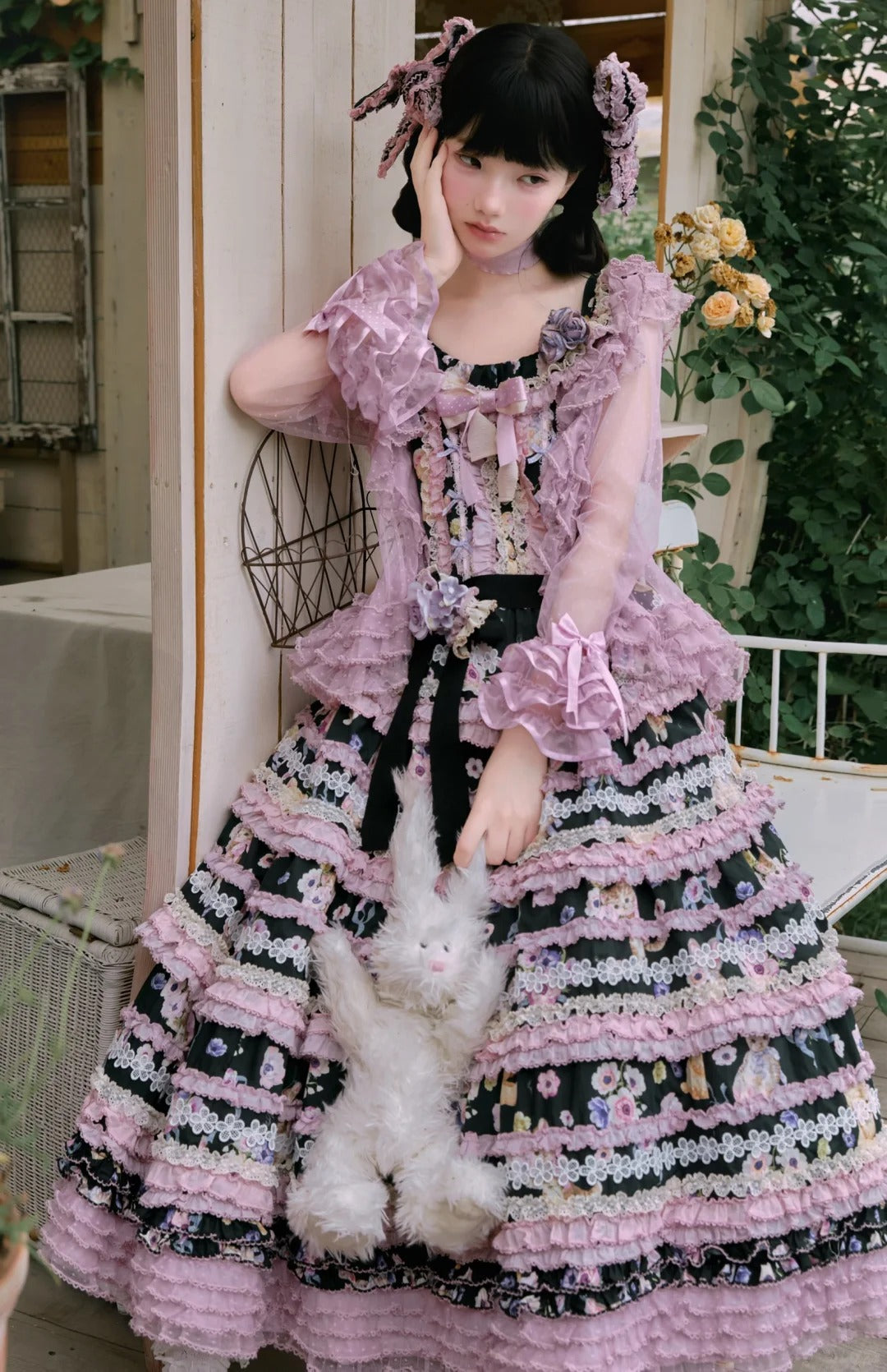 Be My Sweetheart Floral Tiered Sweet Lolita OP JSK Dress and Accessories - image 9