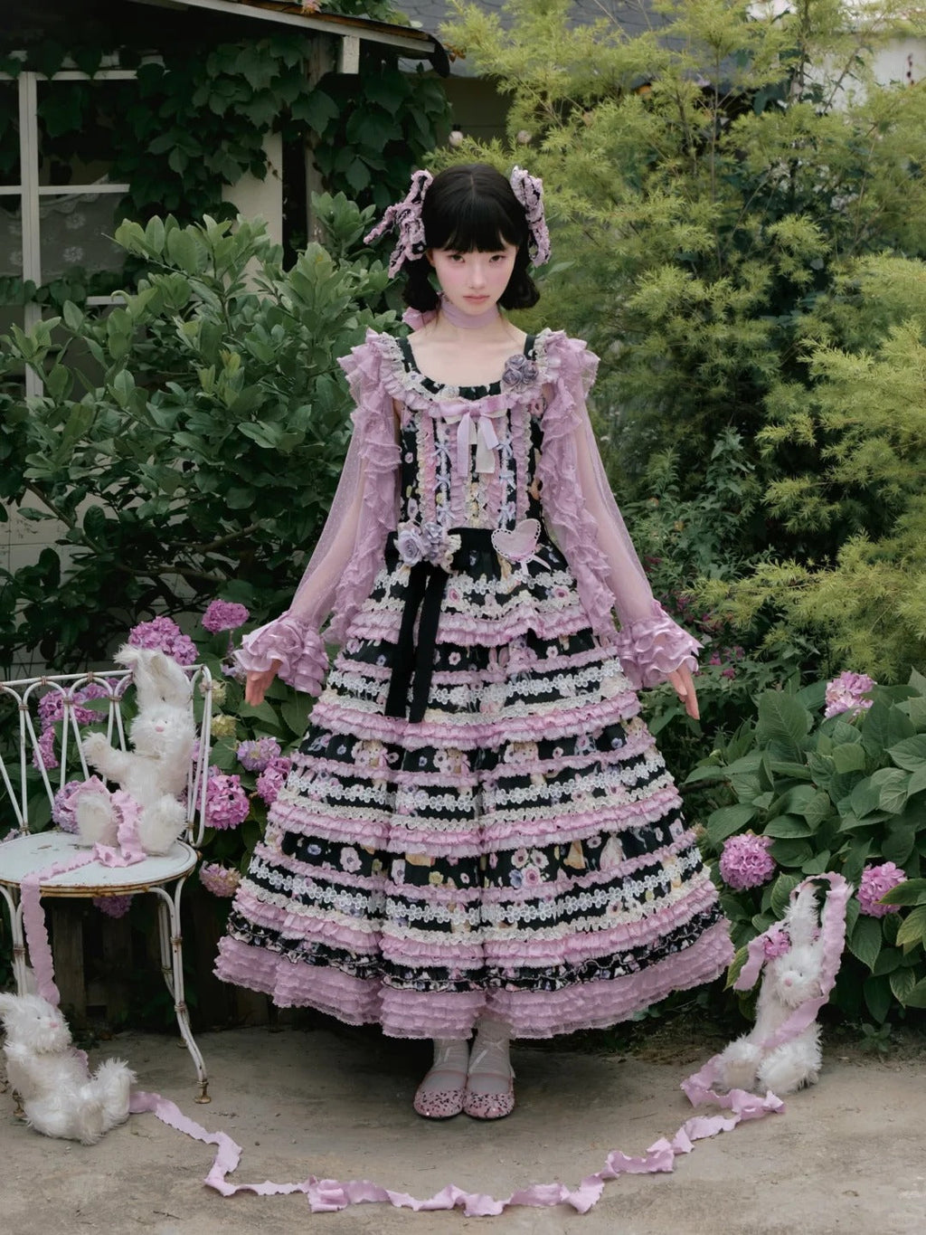 Be My Sweetheart Floral Tiered Sweet Lolita OP JSK Dress and Accessories - image 3
