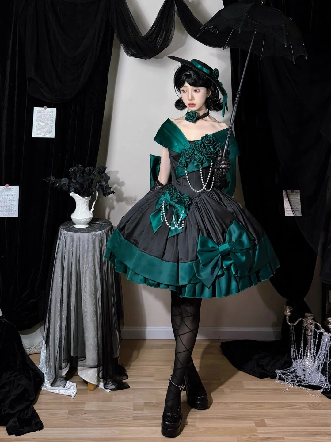 Treasure Chest Rose Lolita Green Dress - image 7