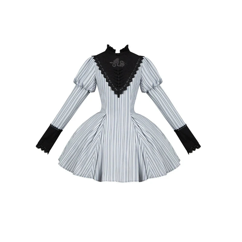 Nocturne SP - Striped Gothic Lolita OP Twin Lolita Dress with Apron and Accessories - image 37