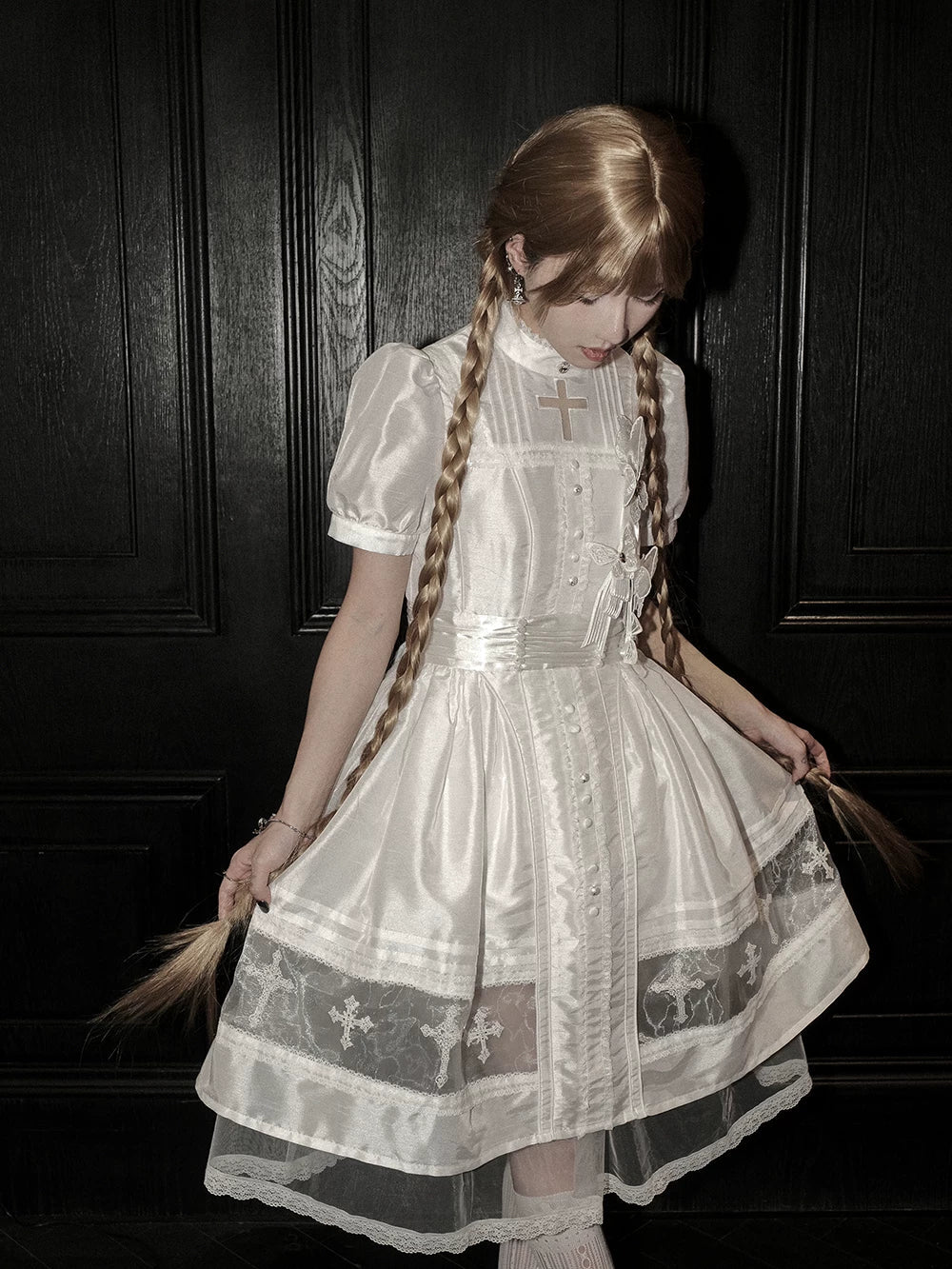 Ghost Orchid - Gothic Lolita OP Dress, Embroidered Cross - image 30