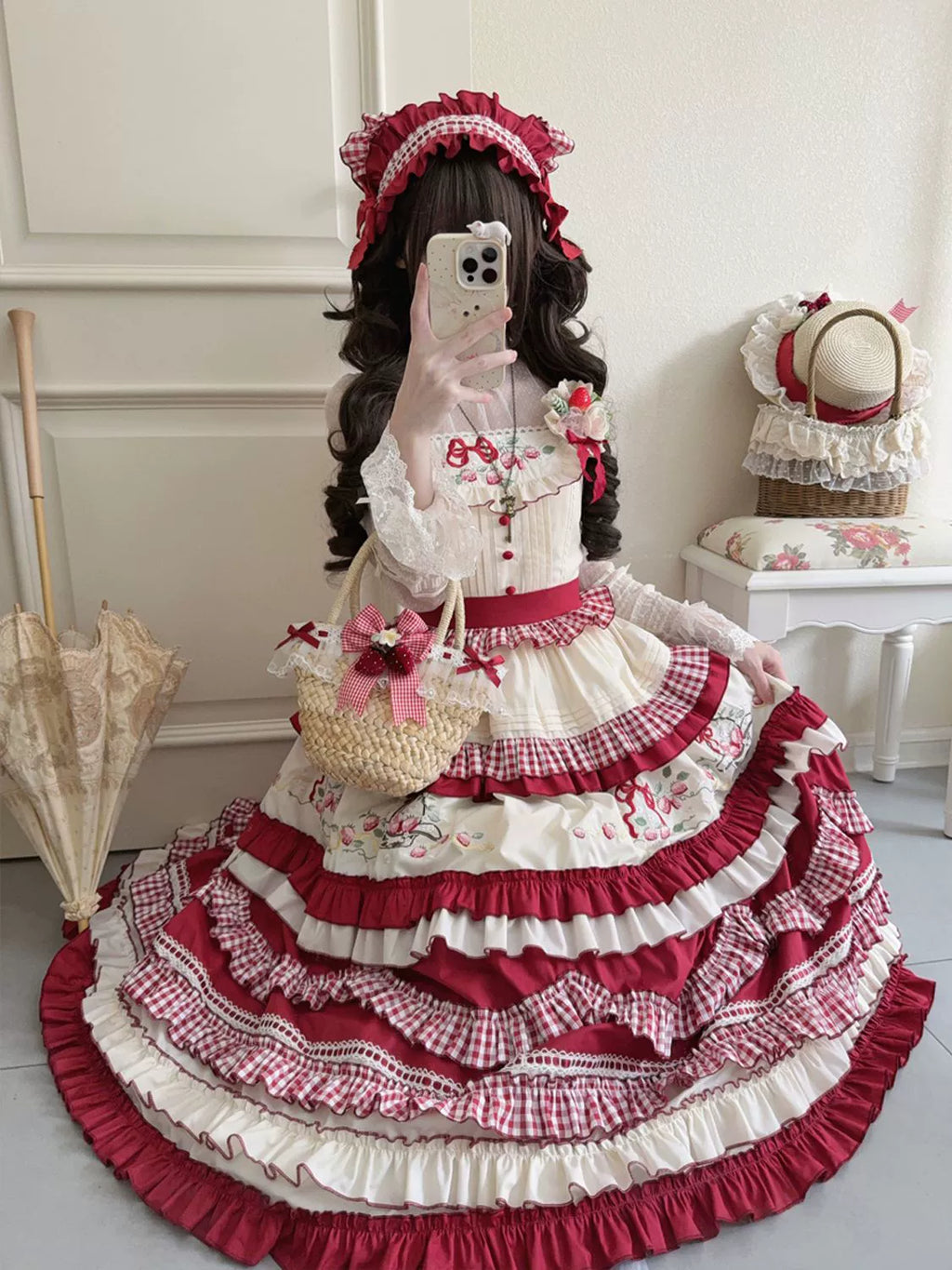 Strawberry Basket - Country Lolita JSK Dress, Strawberry Embroidery - image 7
