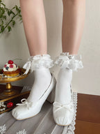 Sweet Lolita Short Socks with Bow and Heart Rhinestone - image 7