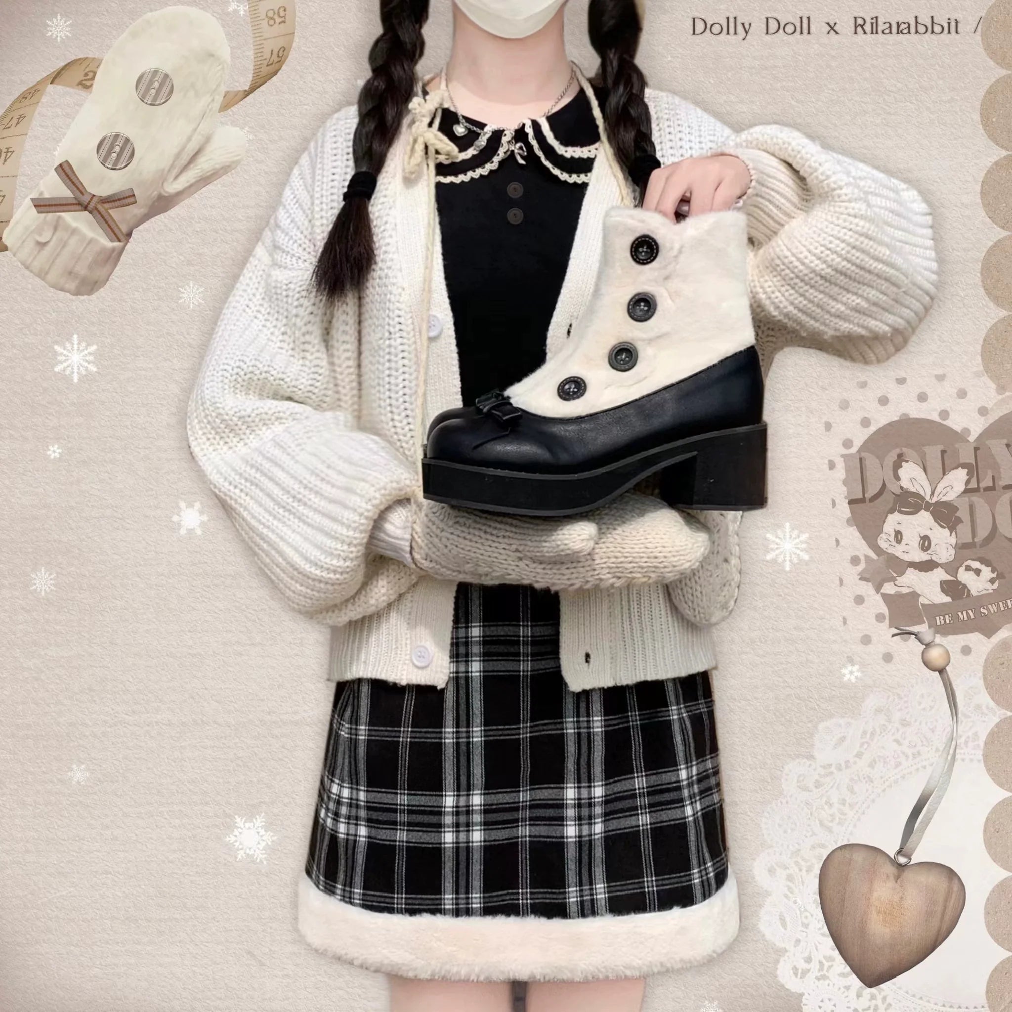 Winter Lolita Boots Fur Mary Jane Lolita Low Heel Shoes - image 70