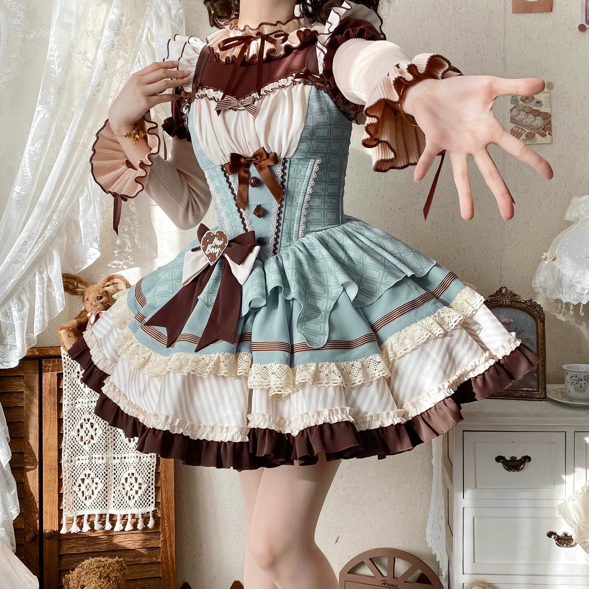 Thin Choco - Sweet Lolita Petite JSK Puffy Mini Dress KC - image 15