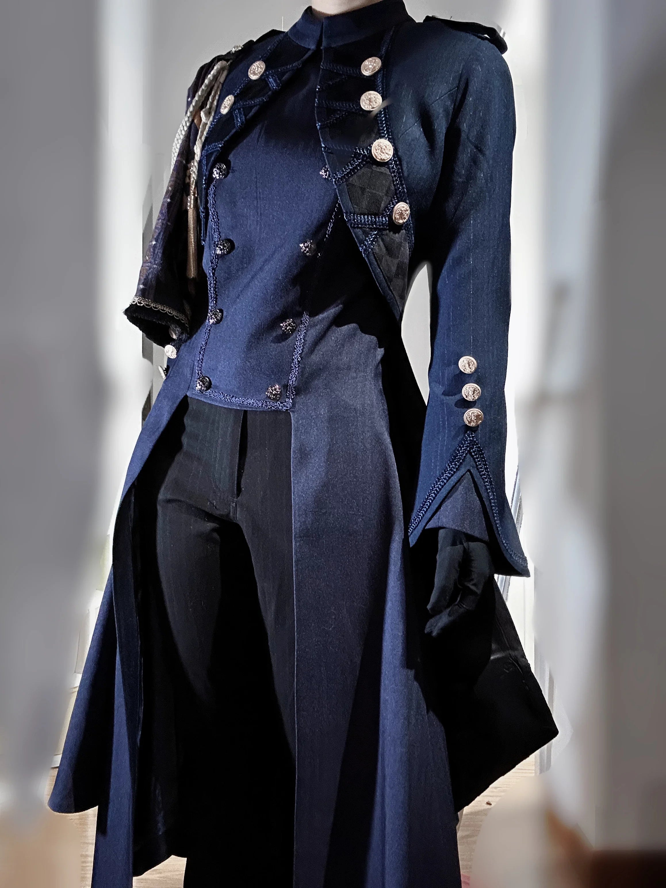 Eternal Moonlit Night - Ouji Lolita Coat, Double-Breasted High-Low Hem - image 7