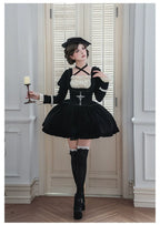 Apocalypse - Gothic Lolita Velvet OP Dress Set, Fishbone Waist - image 18