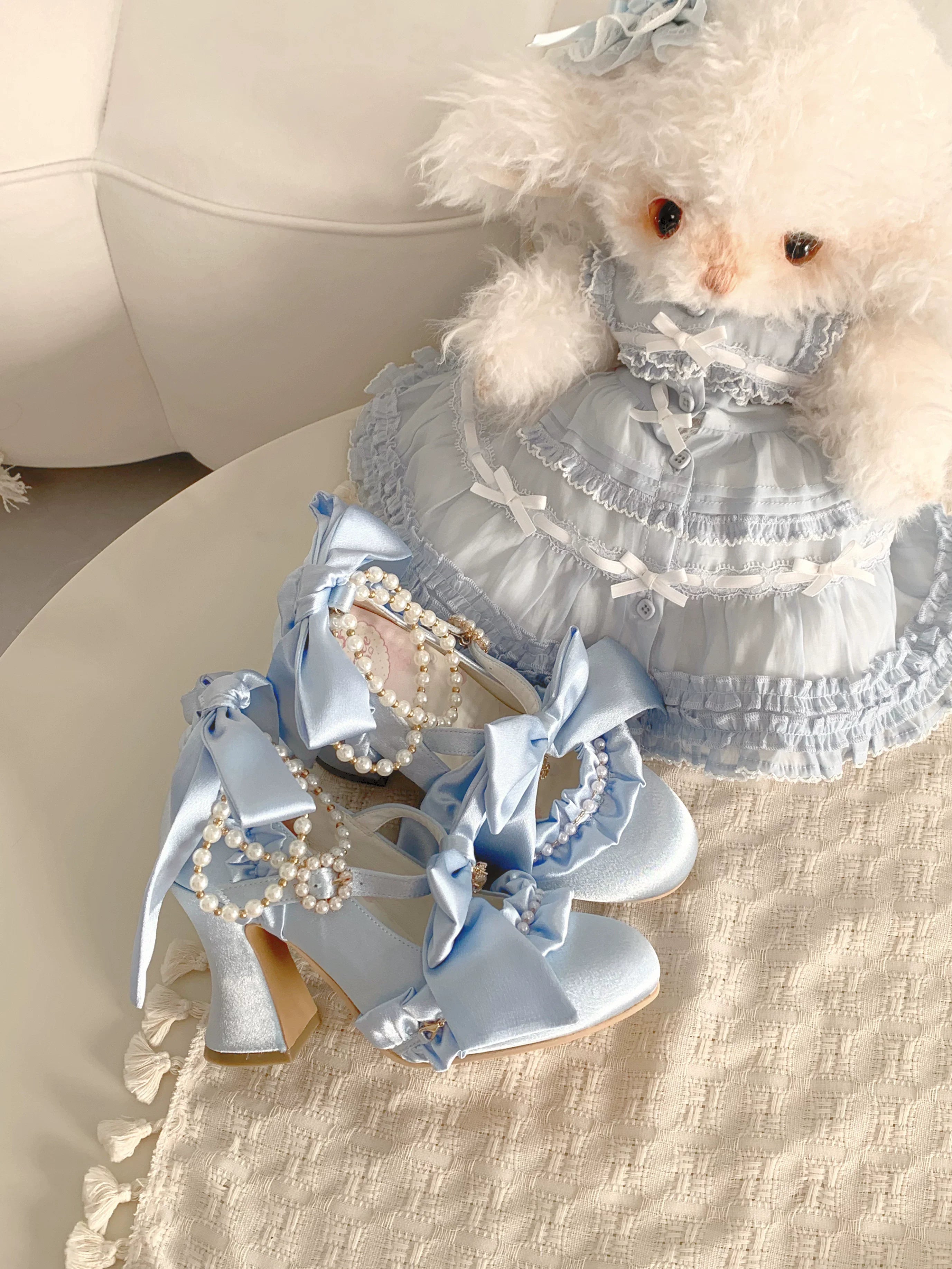 Ribbon Anthem - Wedding Classic Lolita Heels with Detachable Bow and Pearl Ribbon - image 8